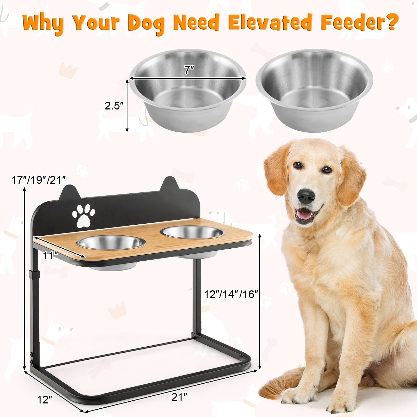 Dog Bowl Stand with 2 Stainless Steel Food Water Bowls Dog Supplies   at Gallery Canada