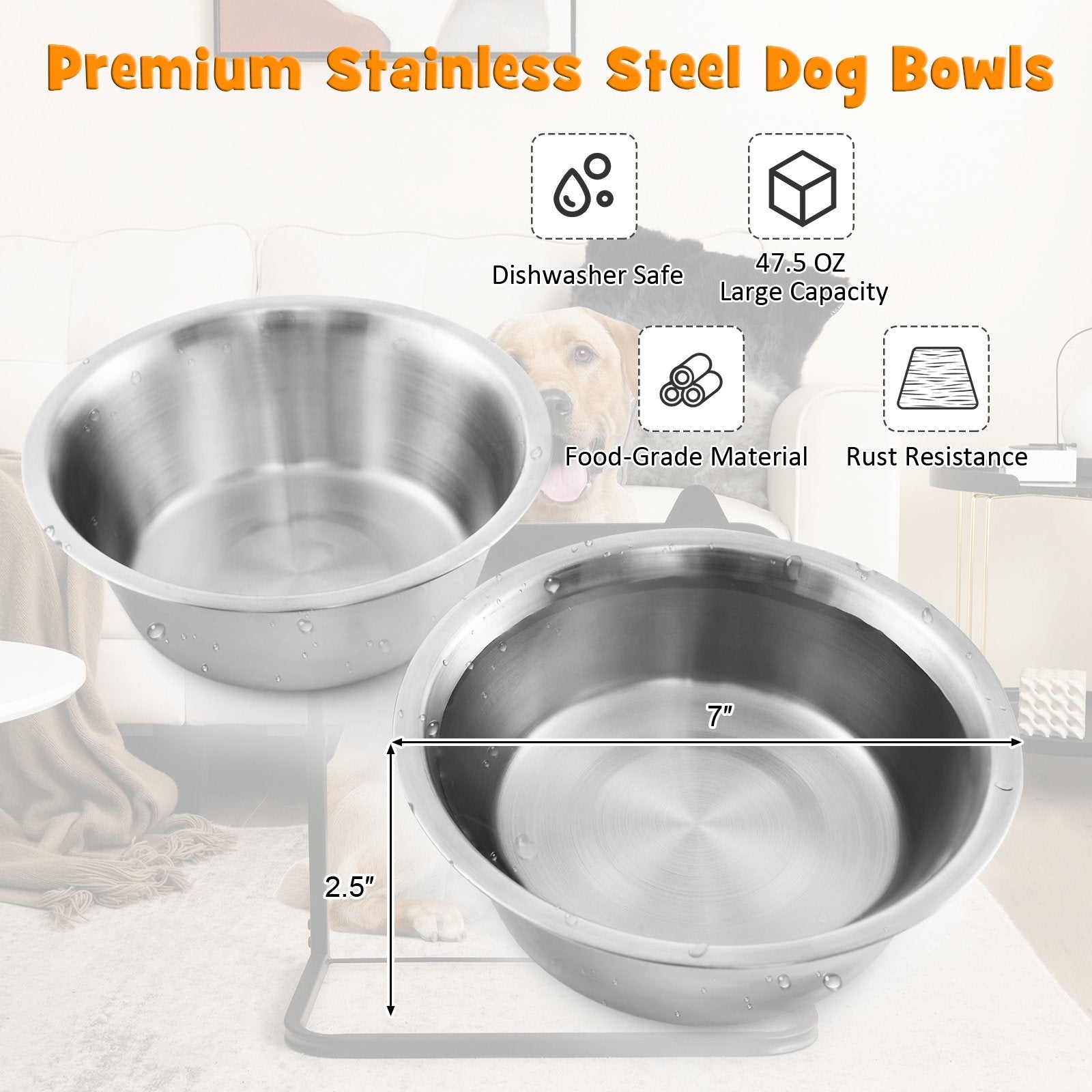 Dog Bowl Stand with 2 Stainless Steel Food Water Bowls Dog Supplies   at Gallery Canada