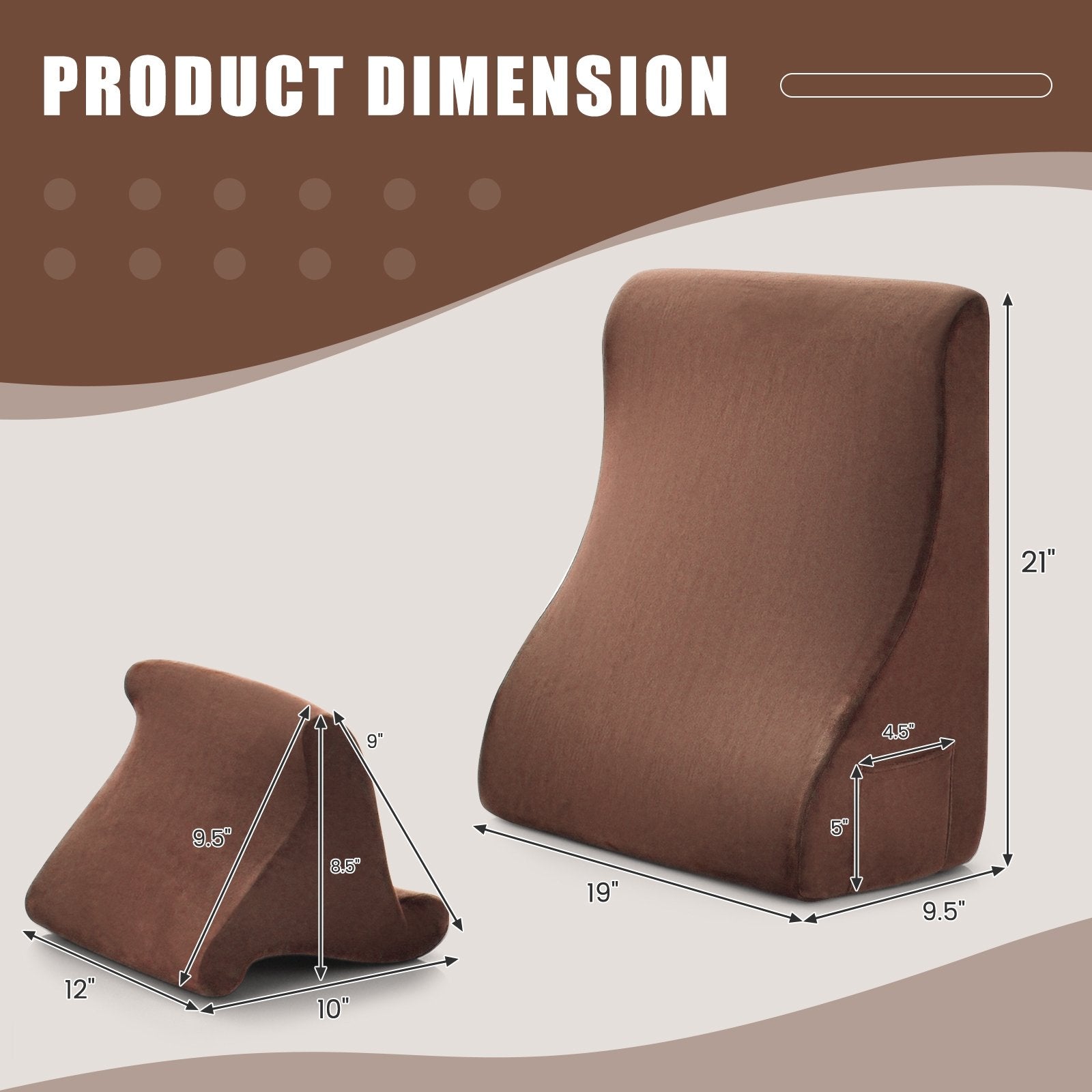 Bed Wedge Pillow with Tablet Pillow Stand and Side Pockets, Brown Bedding   at Gallery Canada