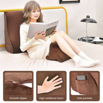 Bed Wedge Pillow with Tablet Pillow Stand and Side Pockets, Brown Bedding   at Gallery Canada