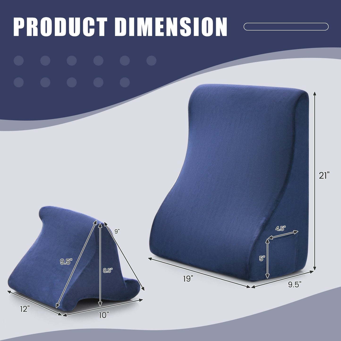 Bed Wedge Pillow with Tablet Pillow Stand and Side Pockets, Navy Bedding   at Gallery Canada