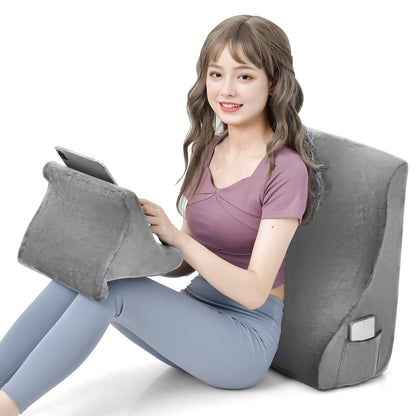 Bed Wedge Pillow with Tablet Pillow Stand and Side Pockets, Gray Bedding   at Gallery Canada