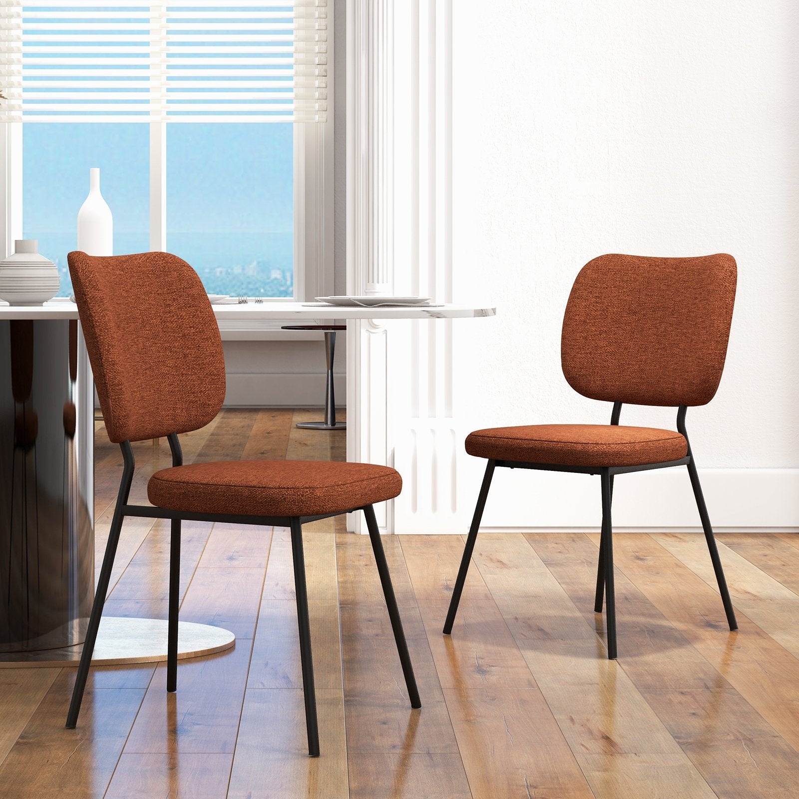 Set of 2 Modern Armless Dining Chairs with Linen Fabric, Orange Dining Chairs   at Gallery Canada