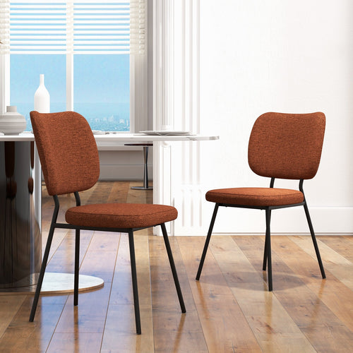 Set of 2 Modern Armless Dining Chairs with Linen Fabric, Orange