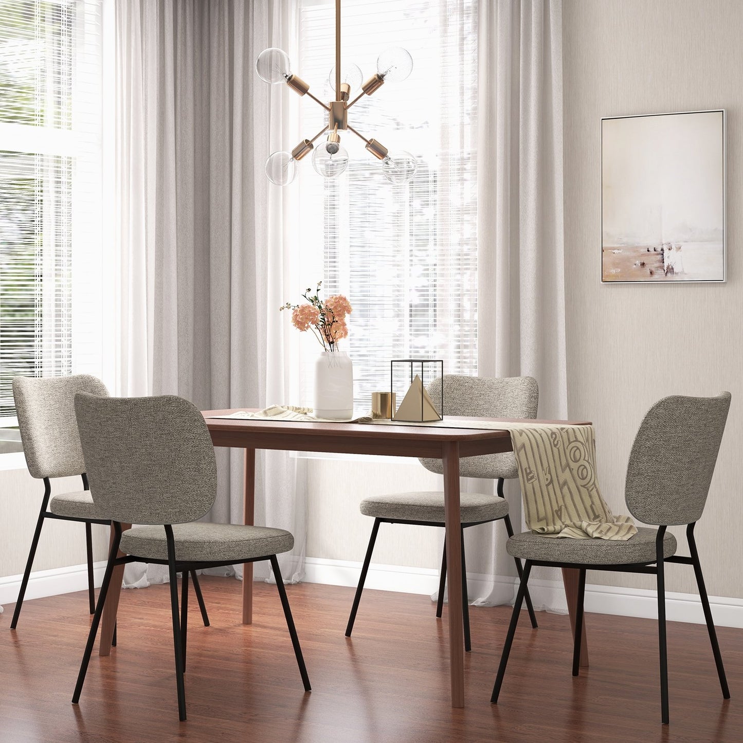 Set of 2 Modern Armless Dining Chairs with Linen Fabric, Gray Dining Chairs   at Gallery Canada