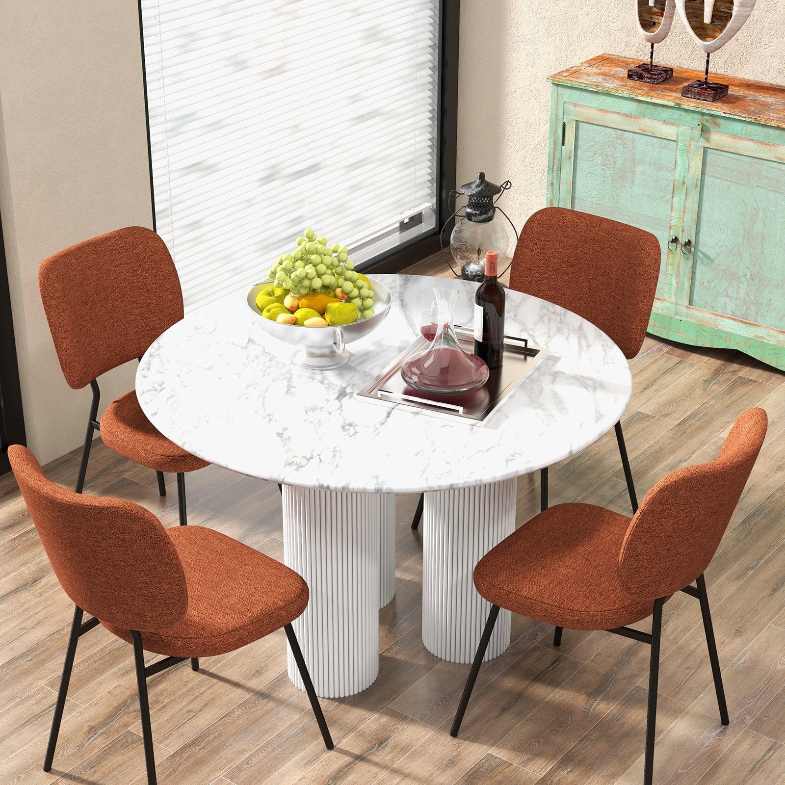 Set of 2 Modern Armless Dining Chairs with Linen Fabric, Orange Dining Chairs   at Gallery Canada