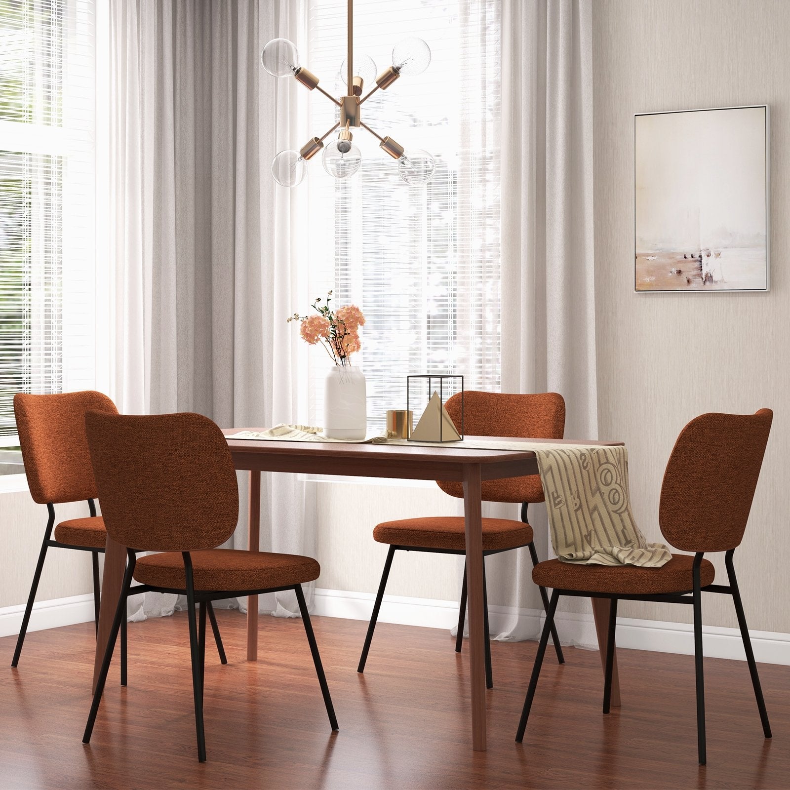 Set of 2 Modern Armless Dining Chairs with Linen Fabric, Orange Dining Chairs   at Gallery Canada