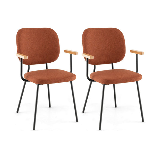 Set of 2 Modern Fabric Dining Chairs with Armrest and Curved Backrest, Orange - Gallery Canada
