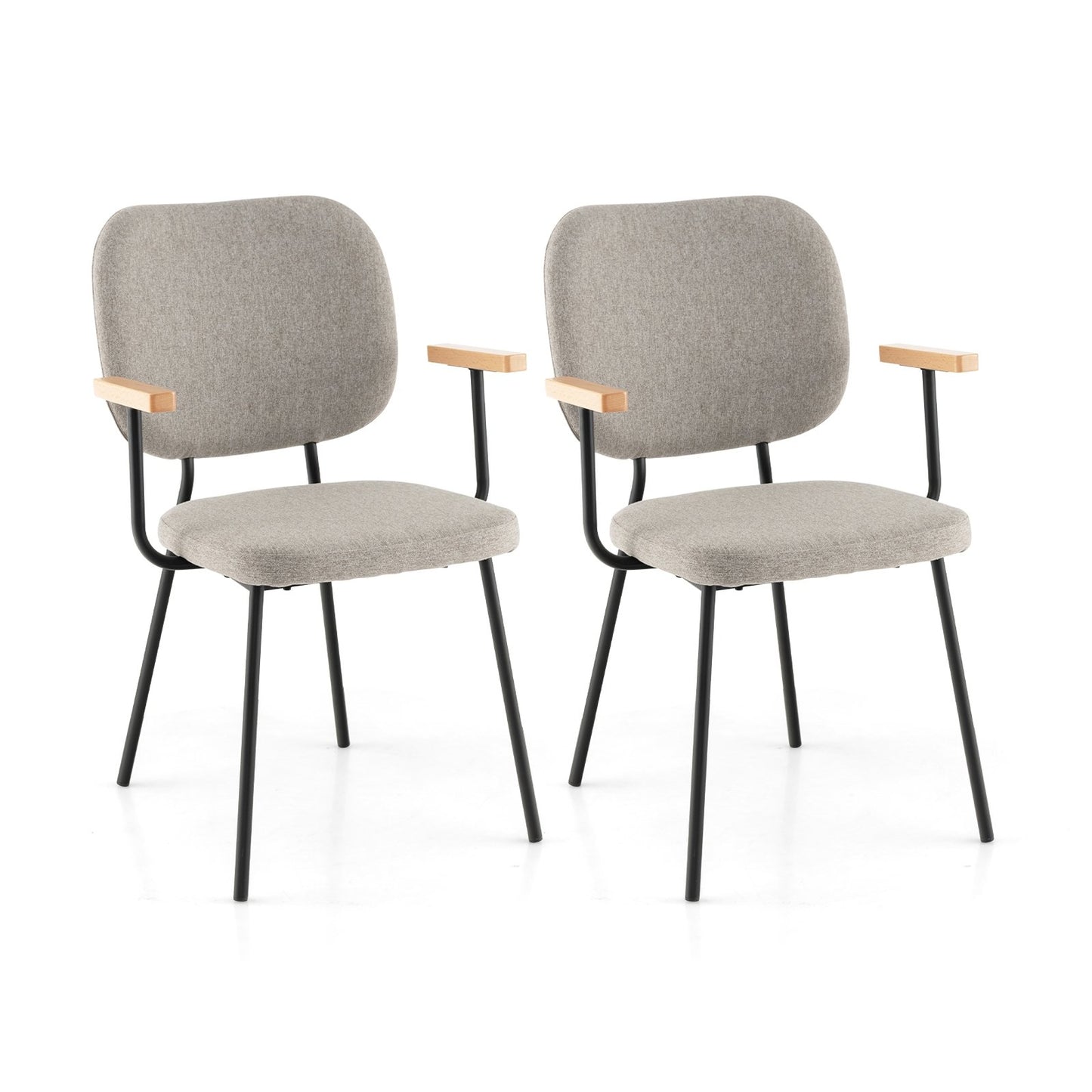 Set of 2 Modern Fabric Dining Chairs with Armrest and Curved Backrest, Gray Dining Chairs   at Gallery Canada