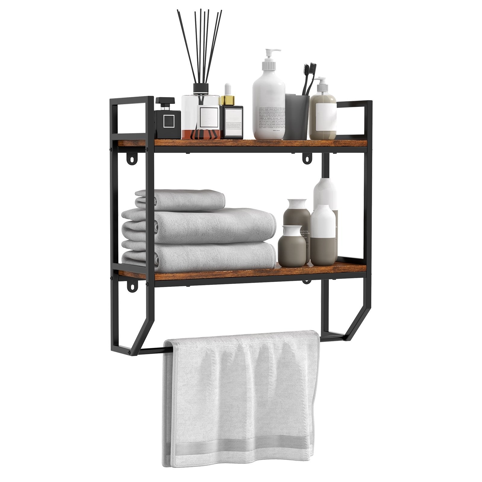 Over the Toilet Shelf Wall Mounted with Metal Frame for Bathroom, Black Towel Racks   at Gallery Canada