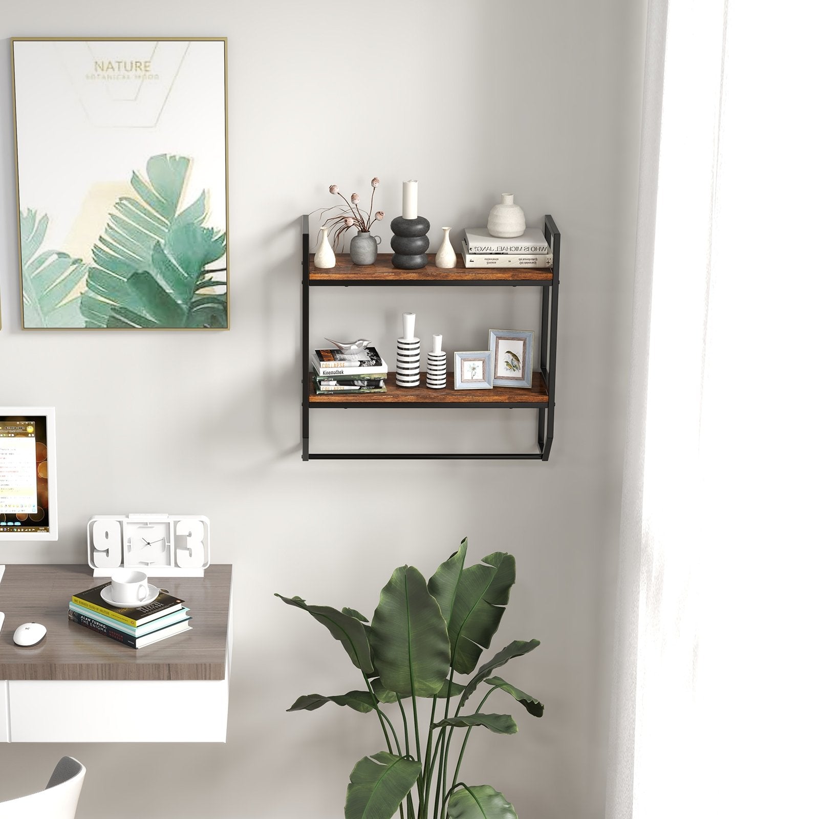 Over the Toilet Shelf Wall Mounted with Metal Frame for Bathroom, Black Towel Racks   at Gallery Canada