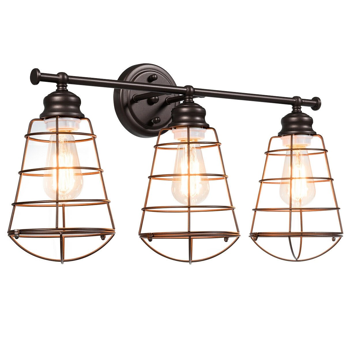 3-Light Vanity Lamp Bathroom Fixture with Metal Wire Cage, Bronze Wall Lights   at Gallery Canada