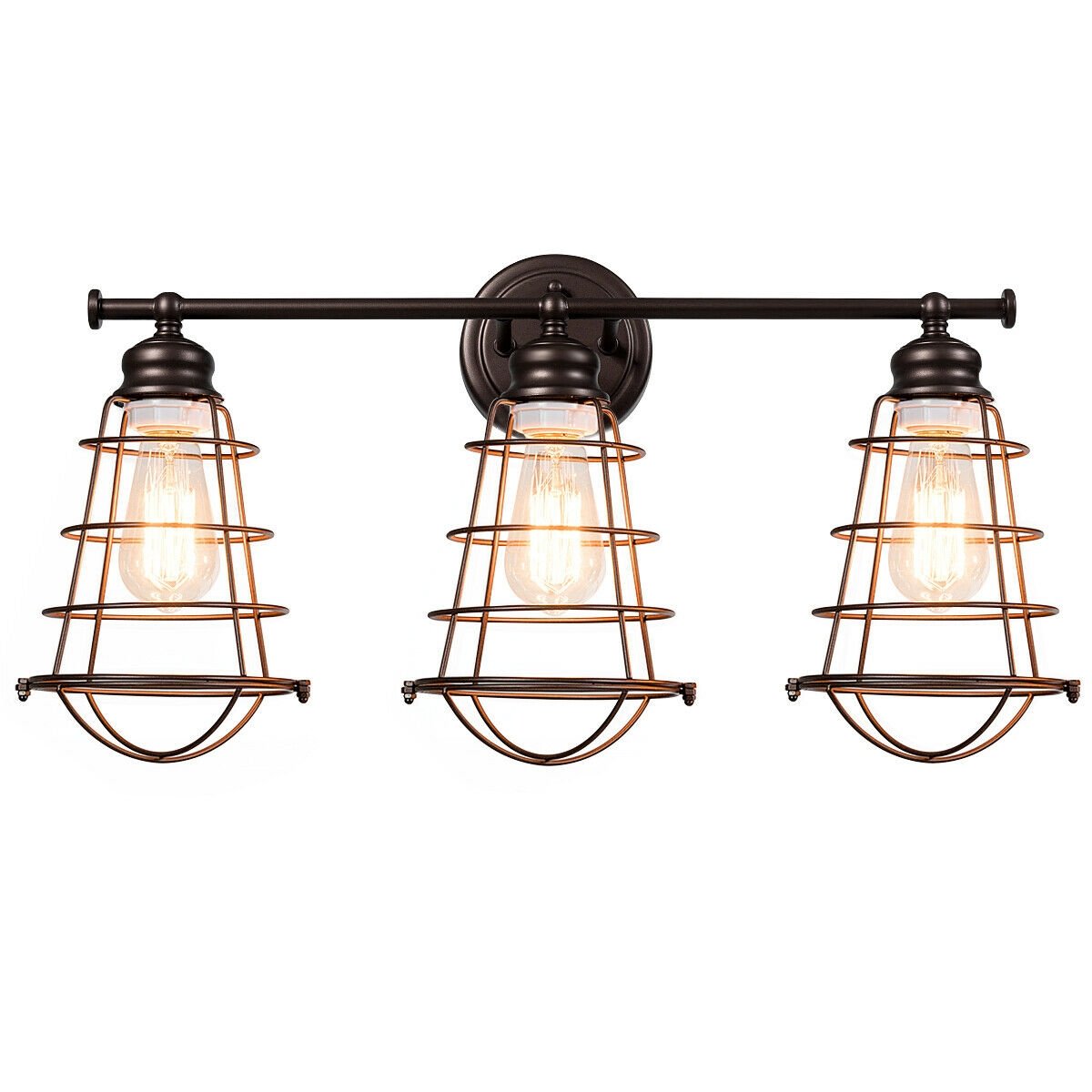 3-Light Vanity Lamp Bathroom Fixture with Metal Wire Cage, Bronze Wall Lights   at Gallery Canada