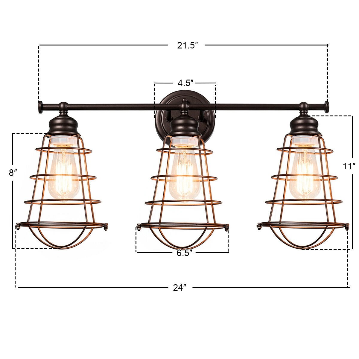 3-Light Vanity Lamp Bathroom Fixture with Metal Wire Cage, Bronze Wall Lights   at Gallery Canada