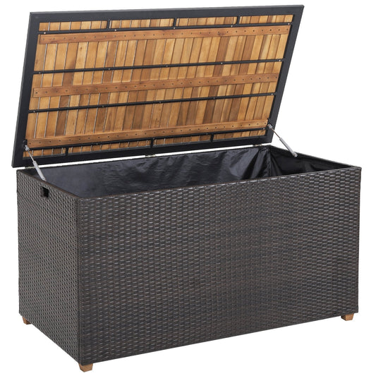 134 Gallon Rattan Storage Box with Zippered Liner and Solid Acacia Wood Top, Brown Sheds & Outdoor Storage   at Gallery Canada