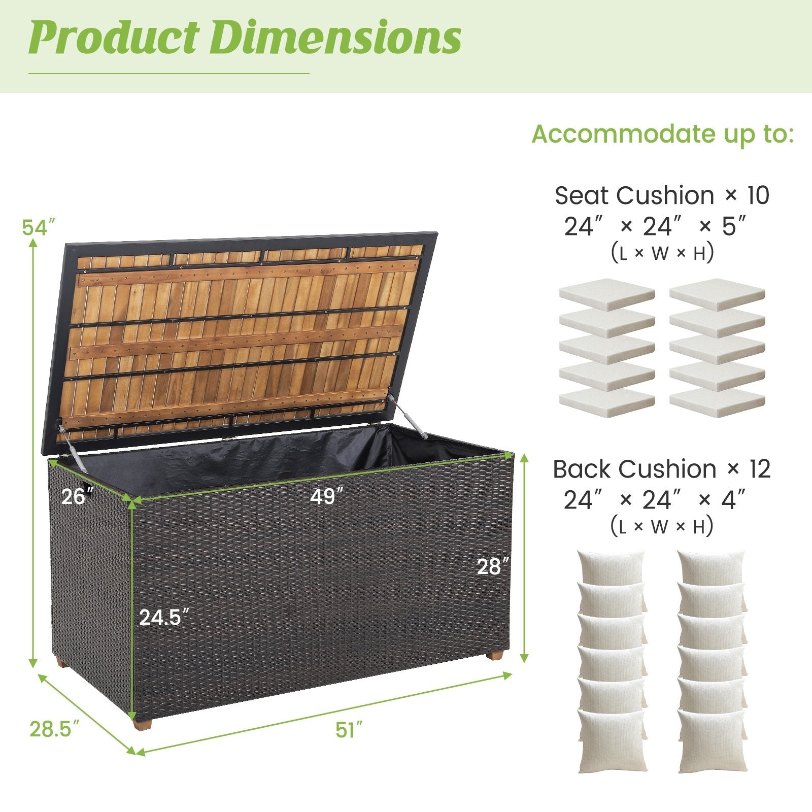 134 Gallon Rattan Storage Box with Zippered Liner and Solid Acacia Wood Top, Brown Sheds & Outdoor Storage   at Gallery Canada