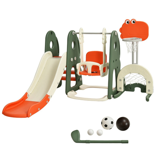 6 in 1 Toddler Slide and Swing Set with Ball Games, Orange