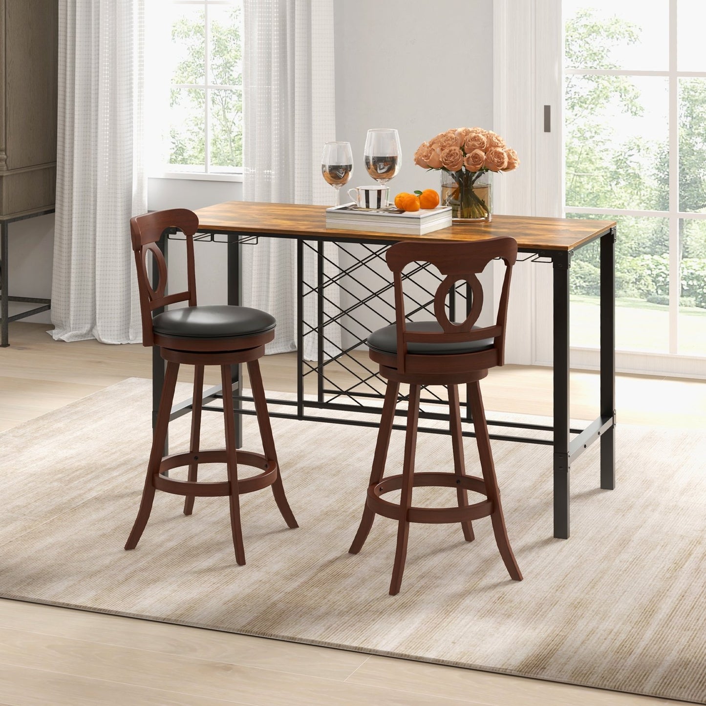 Set of 2 24/30 Inch Swivel Bar Stools with Footrest-30 inches, Espresso Bar Stools   at Gallery Canada