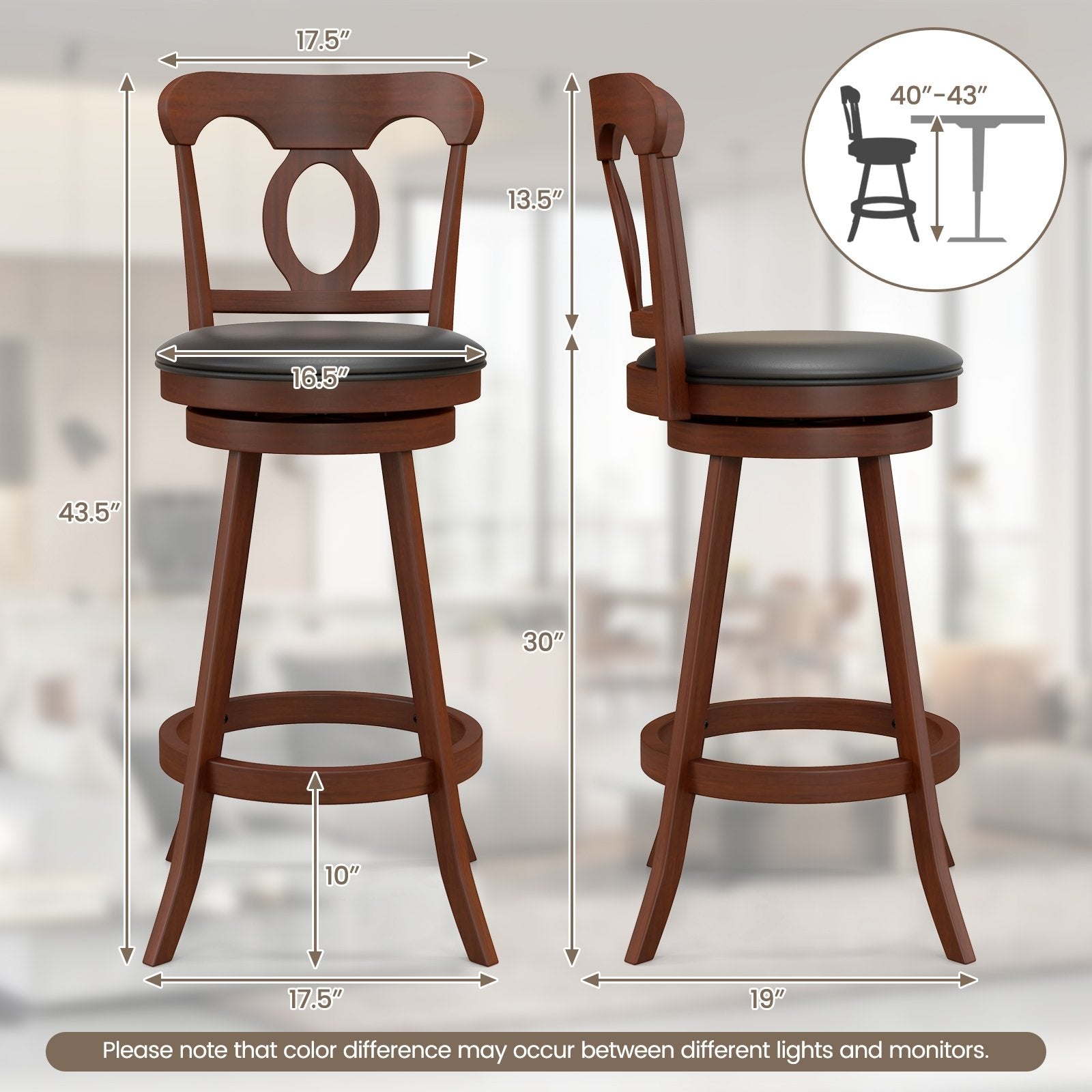 Set of 2 24/30 Inch Swivel Bar Stools with Footrest-30 inches, Espresso Bar Stools   at Gallery Canada