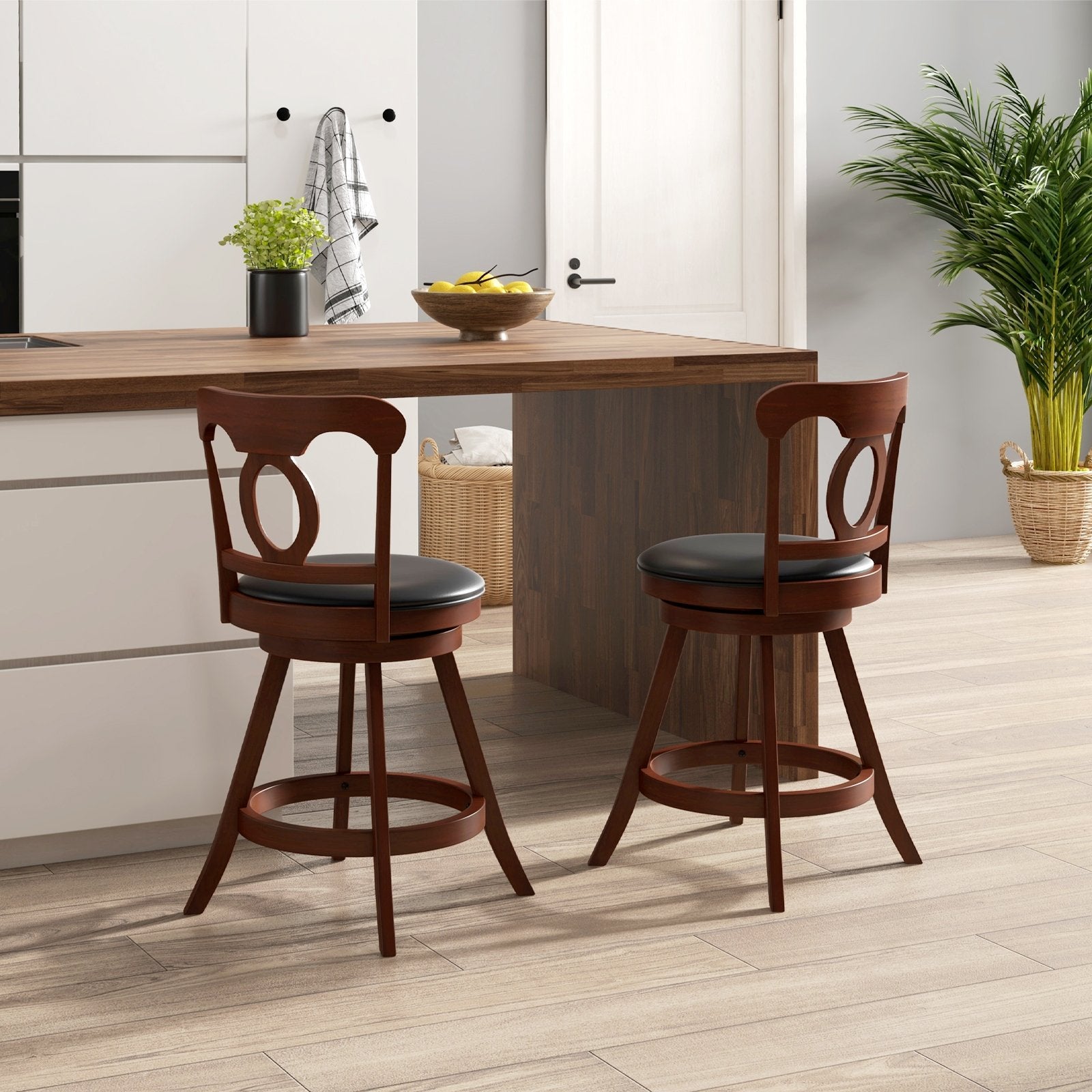 Set of 2 24/30 Inch Swivel Bar Stools with Footrest-24 inches, Espresso Bar Stools   at Gallery Canada