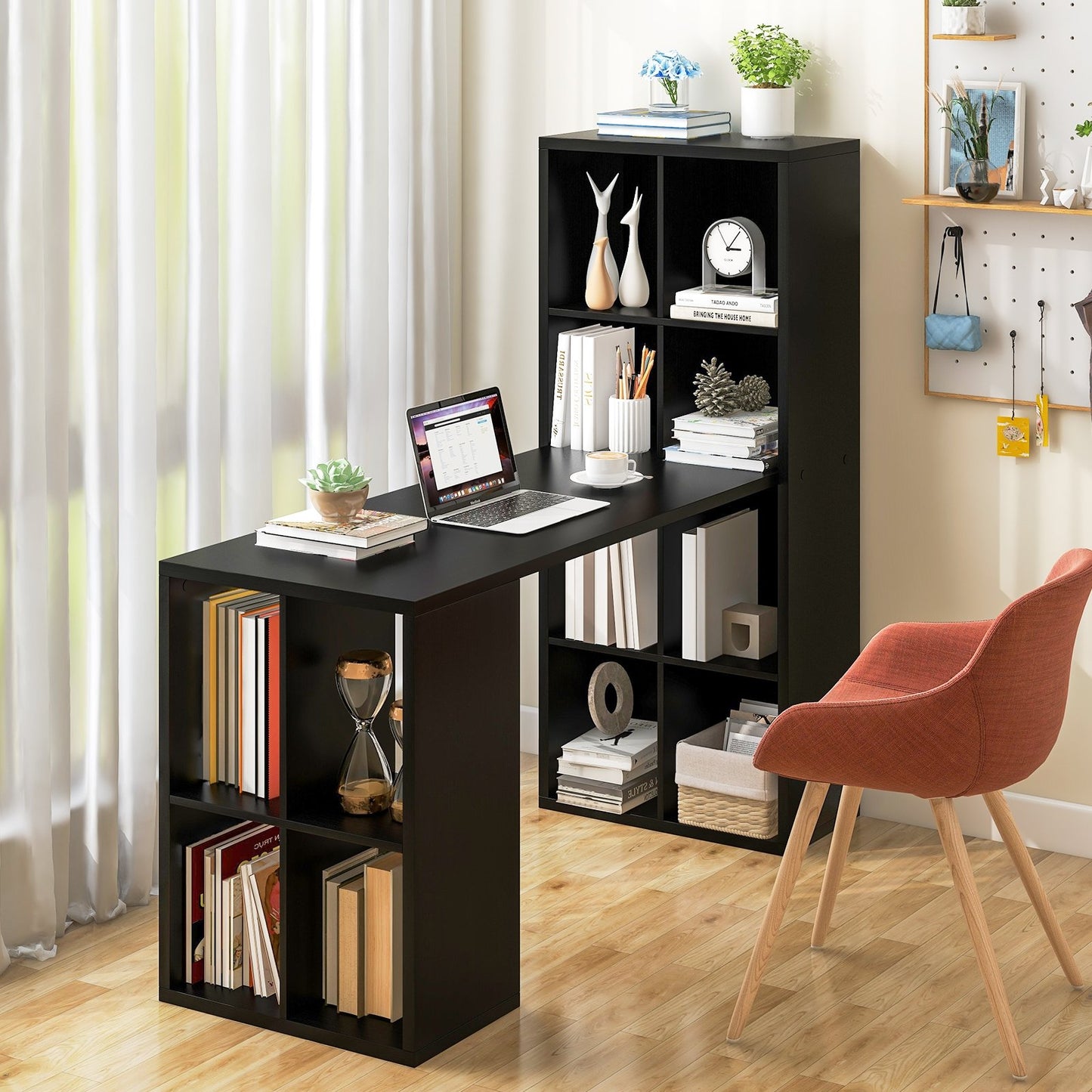 Modern Computer Desk with 12 Cubes Bookshelf, Black - Gallery Canada