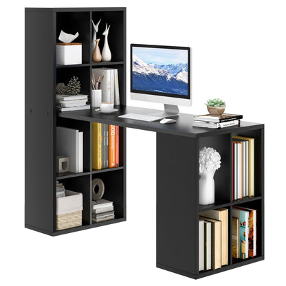 Modern Computer Desk with 12 Cubes Bookshelf, Black - Gallery Canada