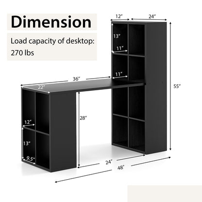 Modern Computer Desk with 12 Cubes Bookshelf, Black - Gallery Canada