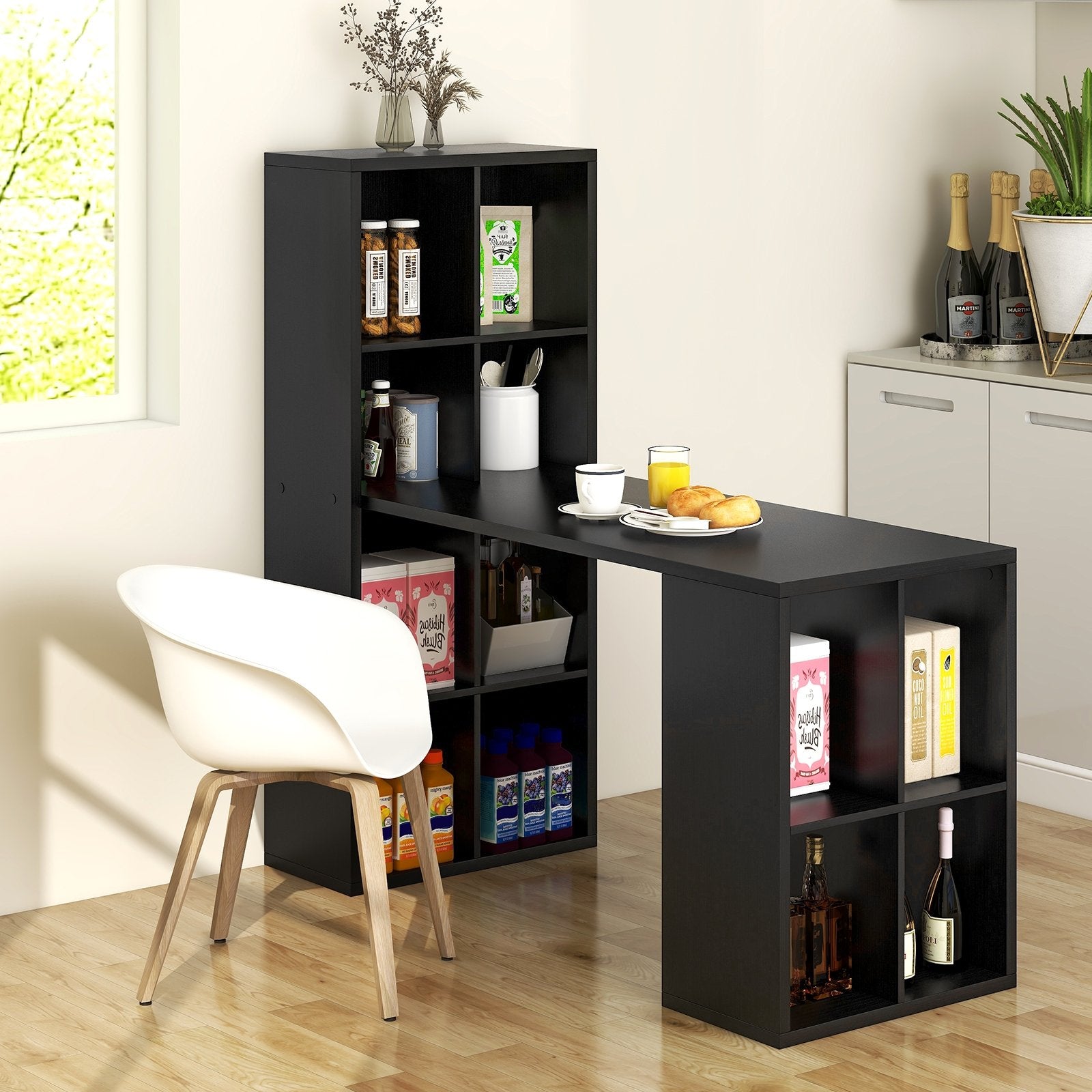 Modern Computer Desk with 12 Cubes Bookshelf, Black Computer Desks   at Gallery Canada