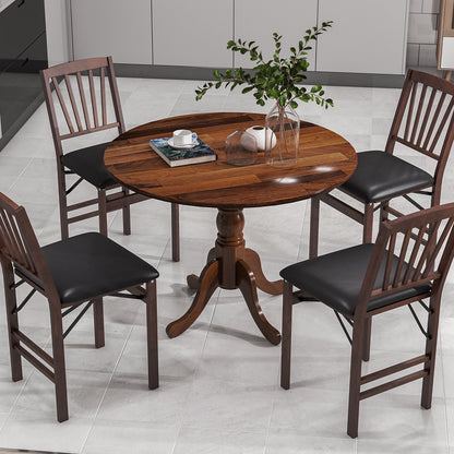 Wooden Dining Table with Round Tabletop and Curved Trestle Legs, Walnut Dining Tables   at Gallery Canada