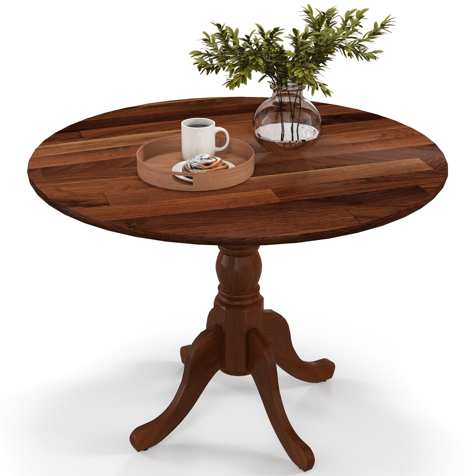 Wooden Dining Table with Round Tabletop and Curved Trestle Legs, Walnut Dining Tables   at Gallery Canada