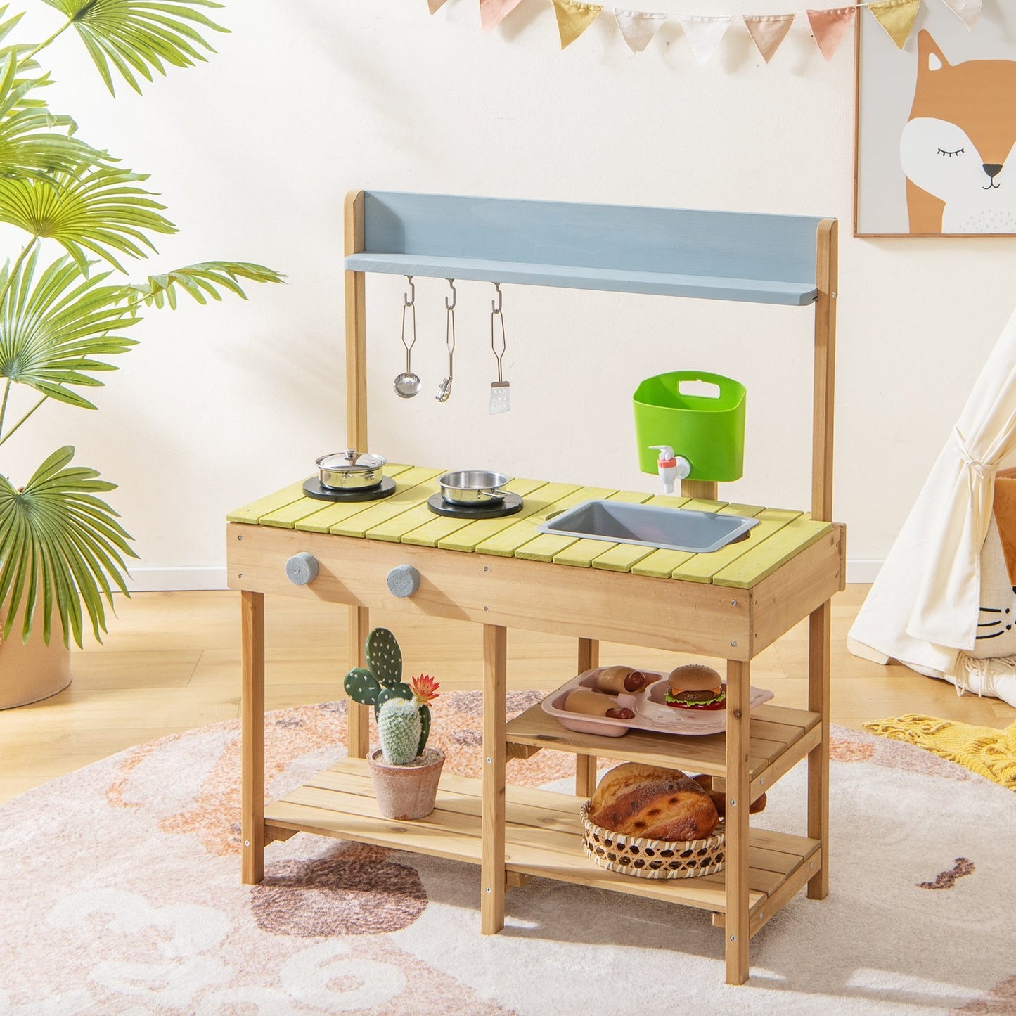 Backyard Pretend Play Toy Kitchen with Stove Top, Natural Play Kitchen Sets   at Gallery Canada