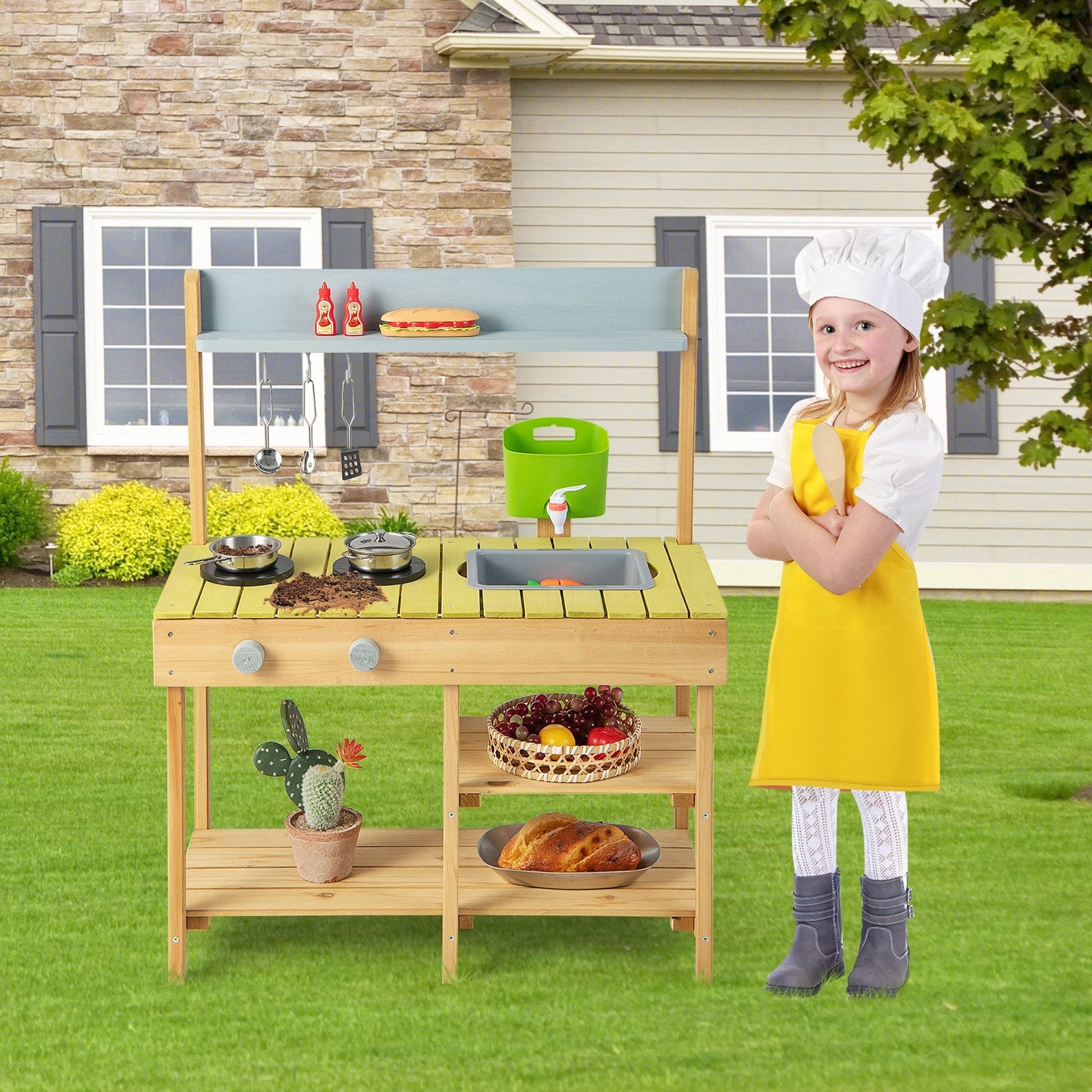 Backyard Pretend Play Toy Kitchen with Stove Top, Natural Play Kitchen Sets   at Gallery Canada