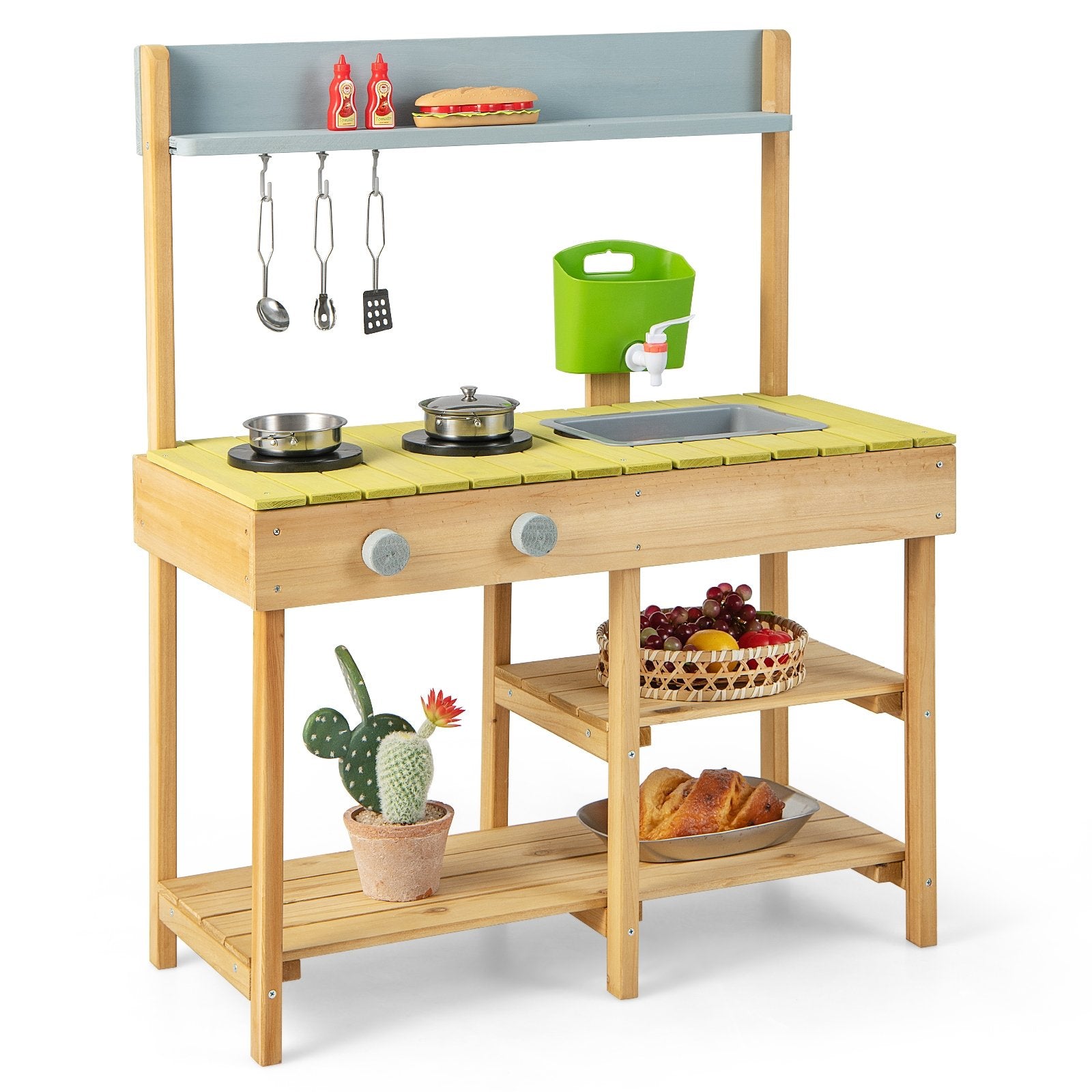 Backyard Pretend Play Toy Kitchen with Stove Top, Natural Play Kitchen Sets   at Gallery Canada