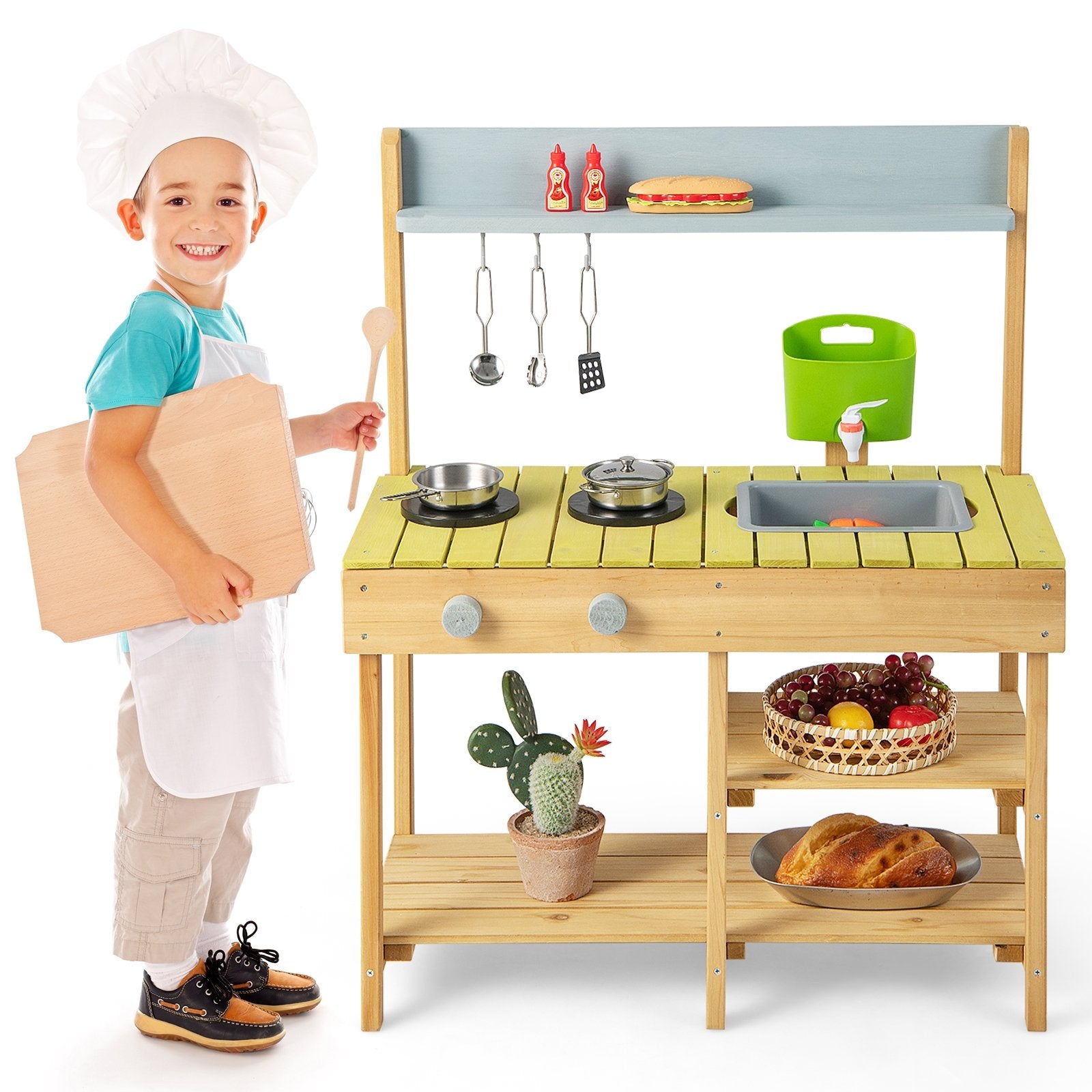 Backyard Pretend Play Toy Kitchen with Stove Top, Natural Play Kitchen Sets   at Gallery Canada