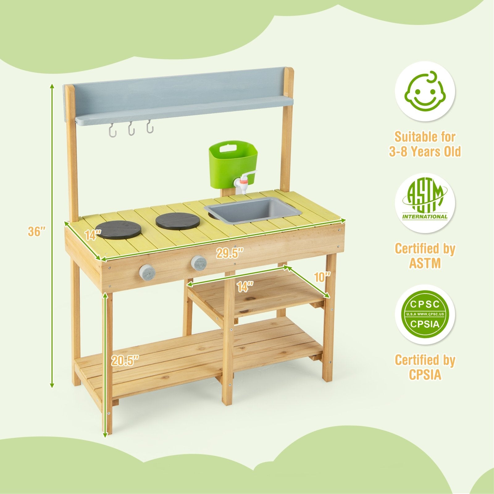 Backyard Pretend Play Toy Kitchen with Stove Top, Natural Play Kitchen Sets   at Gallery Canada