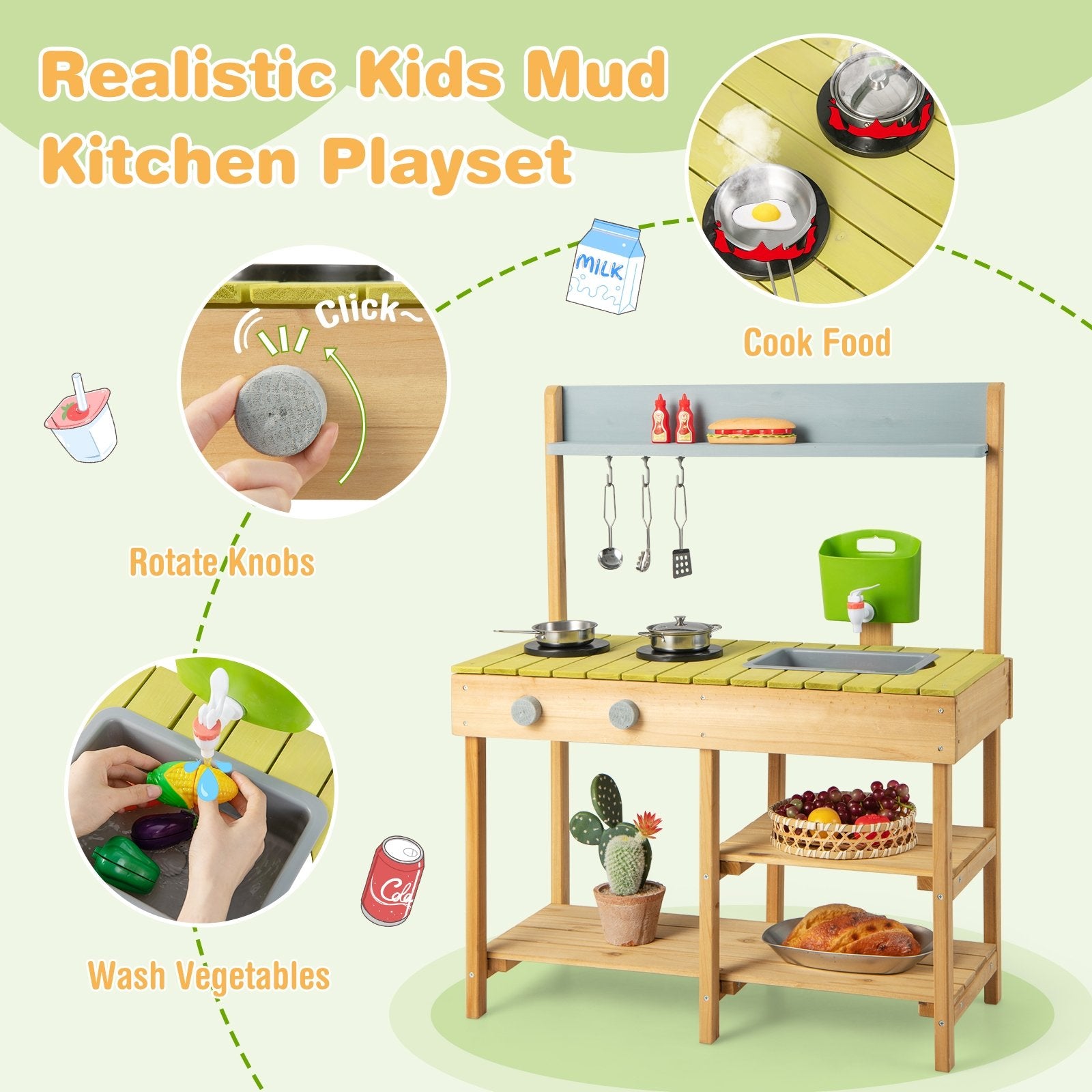 Backyard Pretend Play Toy Kitchen with Stove Top, Natural Play Kitchen Sets   at Gallery Canada