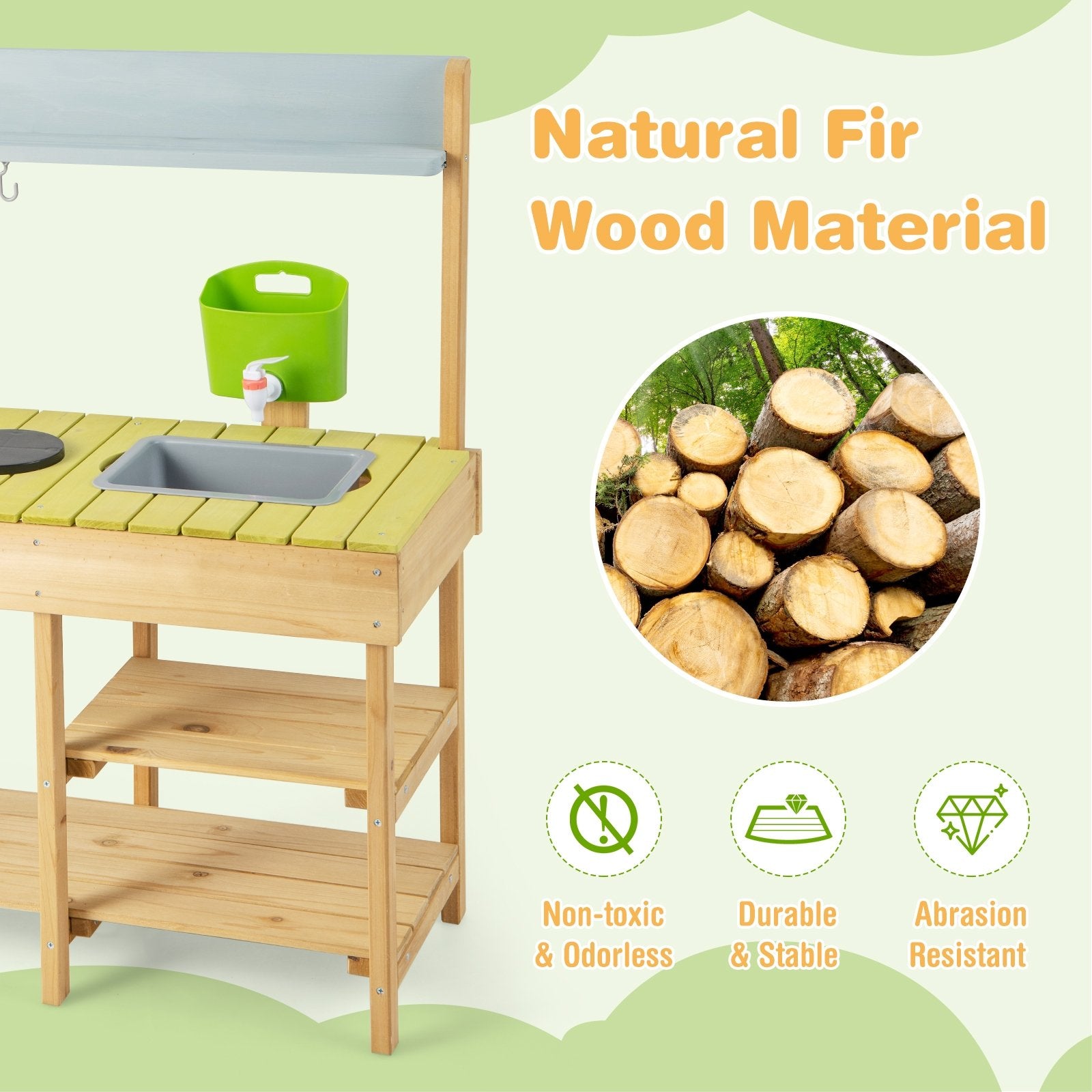 Backyard Pretend Play Toy Kitchen with Stove Top, Natural Play Kitchen Sets   at Gallery Canada