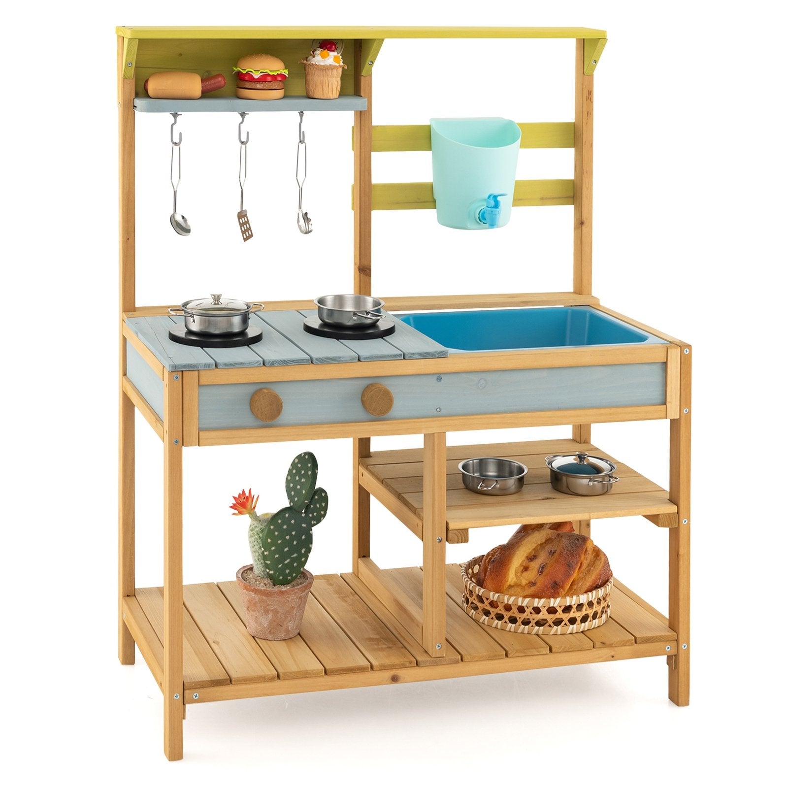 Outdoor Kids Mud Kitchen with Faucet and Water Box, Natural Play Kitchen Sets   at Gallery Canada