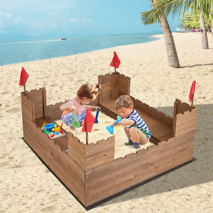 Kids Wooden Sandbox with Bottom Liner and Red Flags, Natural Sandboxes   at Gallery Canada