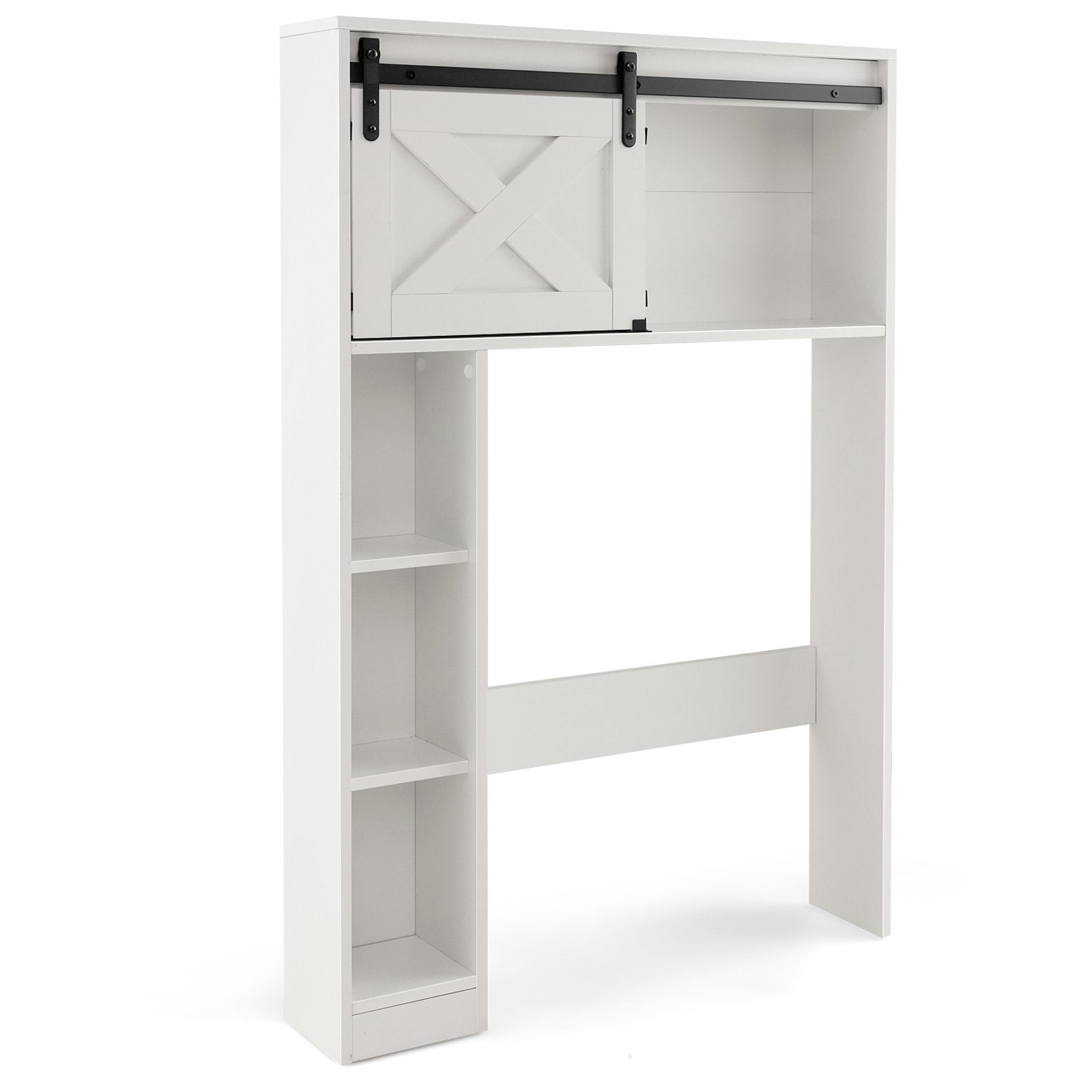 4-Tier Over The Toilet Storage Cabinet with Sliding Barn Door and Storage Shelves, White Bathroom Etagere   at Gallery Canada