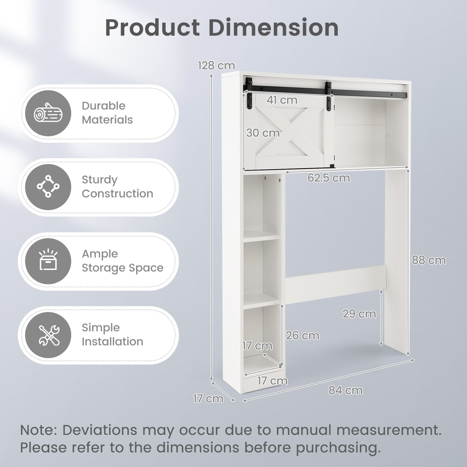 4-Tier Over The Toilet Storage Cabinet with Sliding Barn Door and Storage Shelves, White Bathroom Etagere   at Gallery Canada