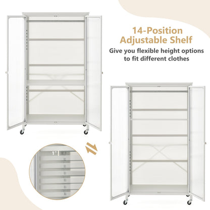 Rolling Storage Armoire Closet with Hanging Rod and Adjustable Shelf, White Clothing & Closet Storage   at Gallery Canada