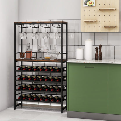 Freestanding Wine Bakers Rack with 4-Tier Wine Storage and 4 Rows of Stemware Racks, Brown Wine Racks   at Gallery Canada