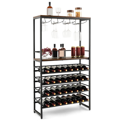 Freestanding Wine Bakers Rack with 4-Tier Wine Storage and 4 Rows of Stemware Racks, Brown Wine Racks   at Gallery Canada