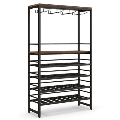 Freestanding Wine Bakers Rack with 4-Tier Wine Storage and 4 Rows of Stemware Racks, Brown Wine Racks   at Gallery Canada