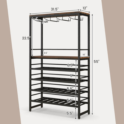 Freestanding Wine Bakers Rack with 4-Tier Wine Storage and 4 Rows of Stemware Racks, Brown Wine Racks   at Gallery Canada