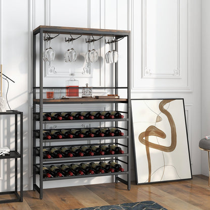 Freestanding Wine Bakers Rack with 4-Tier Wine Storage and 4 Rows of Stemware Racks, Brown Wine Racks   at Gallery Canada