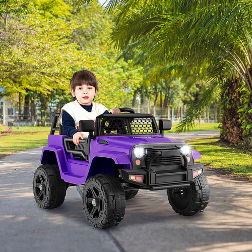 12V Kids Ride On Truck with Remote Control and Headlights, Purple