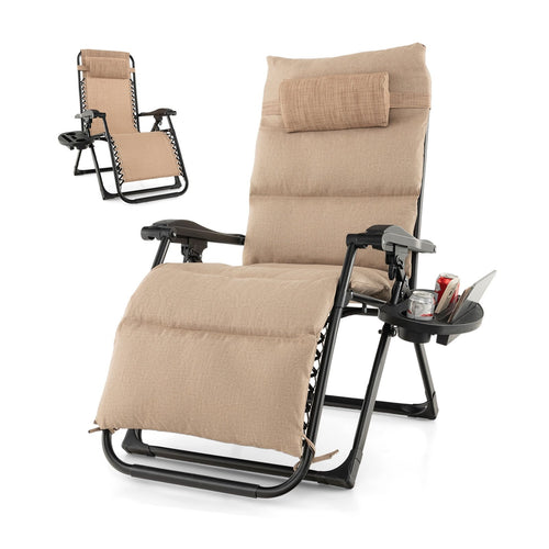 Adjustable Metal Zero Gravity Lounge Chair with Removable Cushion and Cup Holder Tray, Beige