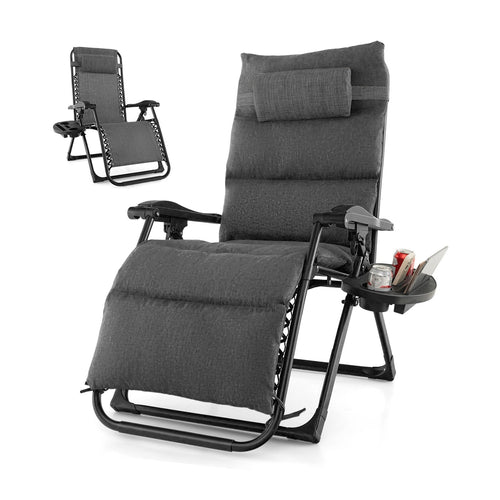 Adjustable Metal Zero Gravity Lounge Chair with Removable Cushion and Cup Holder Tray, Gray